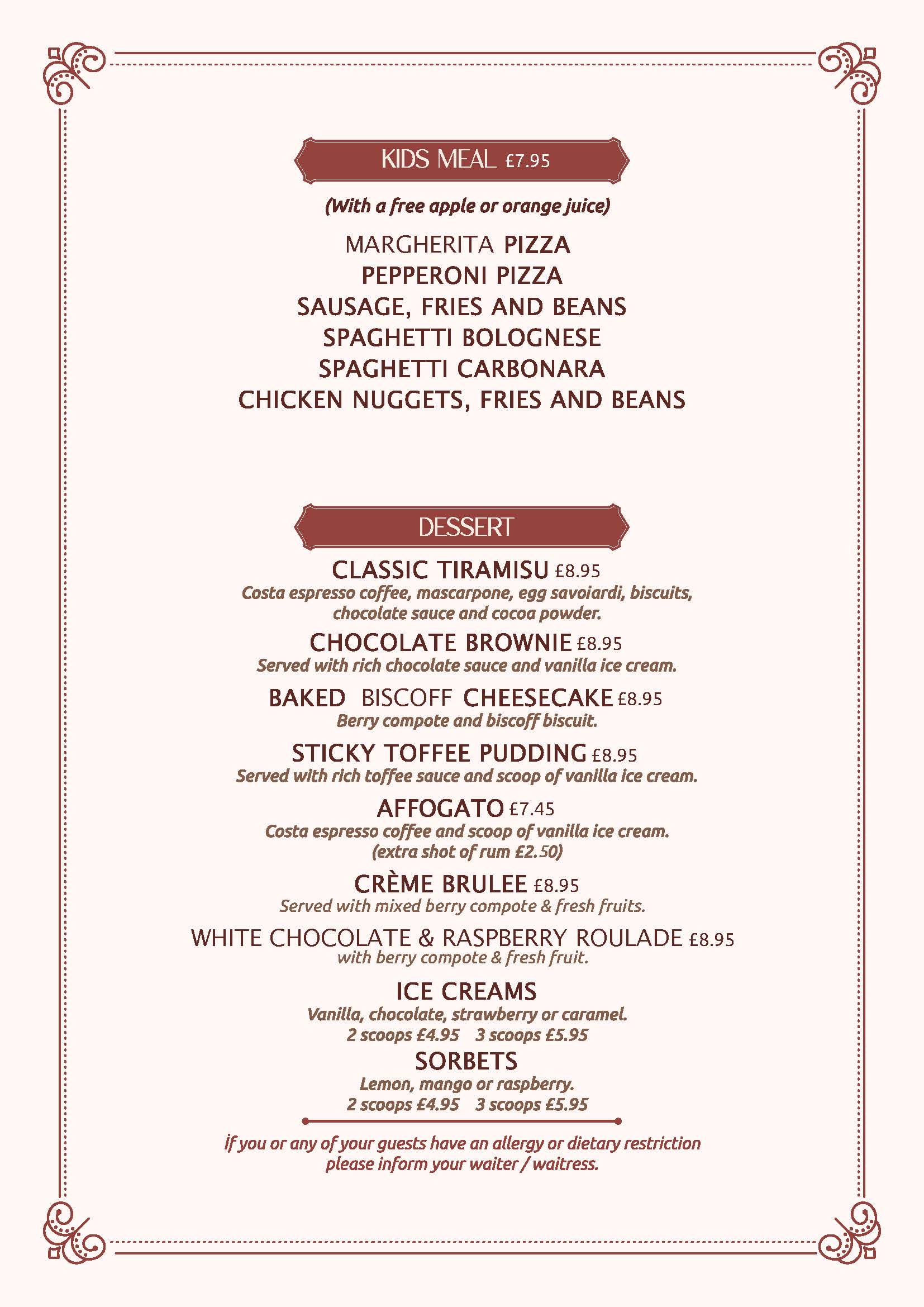 KIDS MEAL & DESSERT