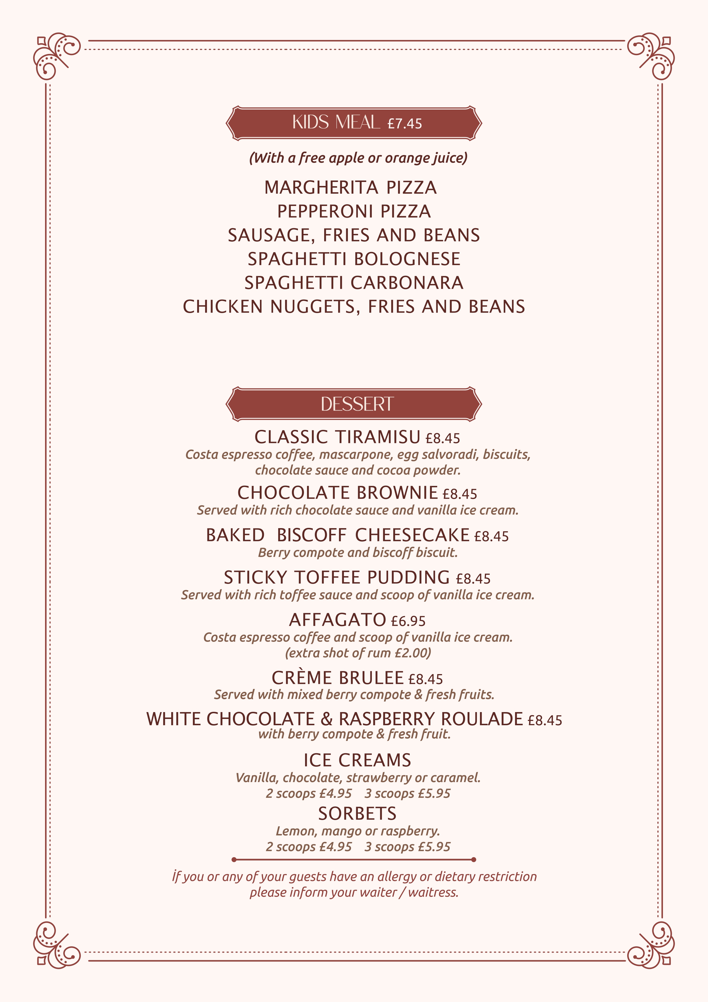 KIDS MEAL & DESSERT